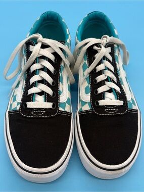 Vans Old Skool Low-Top Checkerboard
Teal & Black Skate Shoes  Women’s 7.5
